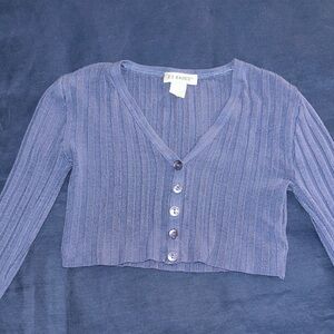 J Basics Blue Ribbed Cropped Women's Top